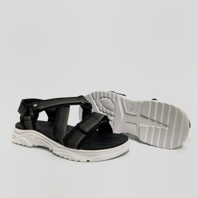 Giày Sandal Nam The Bily Quai Chéo Đôi - Đế Trắng Lót Đen Màu Xám Thổ Cẩm BLDTMD02
