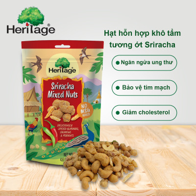 Hạt hỗn hợp khô tẩm tương ớt Sriracha sản phẩm chính hãng Heritage , vị cay nhẹ hài hòa , kích thích vị giác 