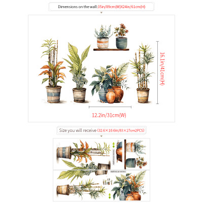 Sticker Giấy Dán Tường Decal Dán tường Tranh Dán Tường Trang Trí Tường Mẫu Chậu Cây Cảnh ZDB-2866
