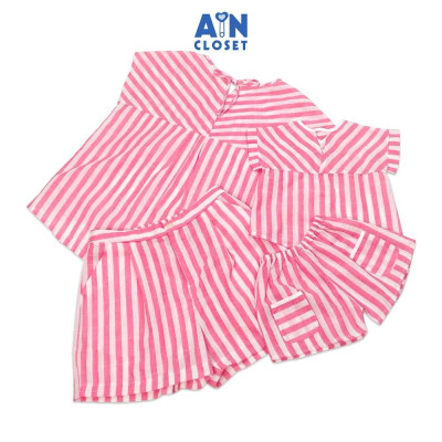 Bộ quần áo ngắn cho mẹ họa tiết Kẻ hồng trắng linen cotton - AICDMEE2ZVSH - AIN Closet