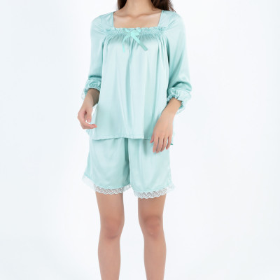 Combo Áo tay lửng phối ren & Quần đùi phối ren LMcation Queen - Màu Bạc Hà