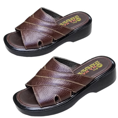 Dép Nam Quai Ngang Da Bò Thật HÀ NAM Đế Cao Dành Cho Người Thấp DN2042