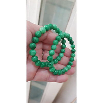 Vòng tay phong thủy Nữ đá cẩm thạch xanh tươi size hạt 8mm vòng màu xanh lá tươi đẹp nữ mệnh mộc hỏa thủy ạ