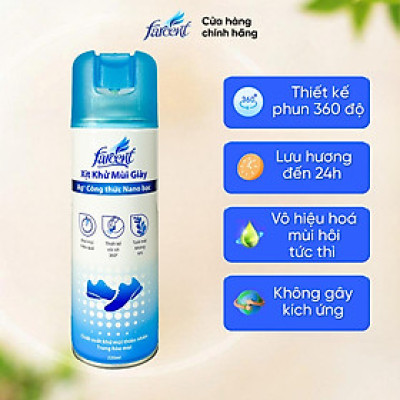 Chai xịt khử mùi hôi giày dép nano bạc Farcent 220ml lưu hương 24h, chuyên dùng làm thơm giày