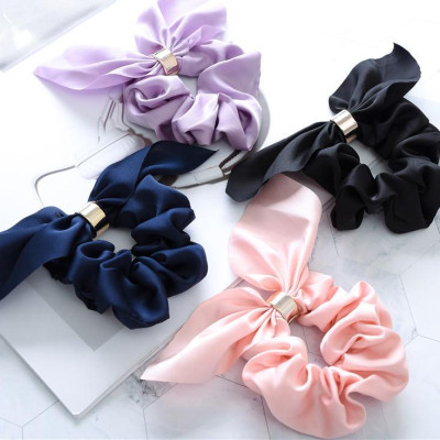 Dây buộc tóc Scrunchies lụa bóng dễ thương có nhẫn HD82