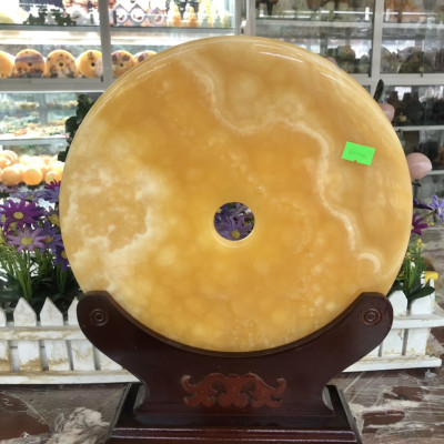 Đồng tiền, đồng điếu may mắn phong thủy chiêu nạp tài lộc đá ngọc hoàng long - Đường kính 26 cm