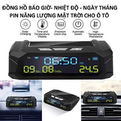 Đồng Hồ Taplo Ô Tô 3in1: Hiển Thị Giờ, Nhiệt Độ, Ngày Tháng – Dùng Năng Lượng Mặt Trời