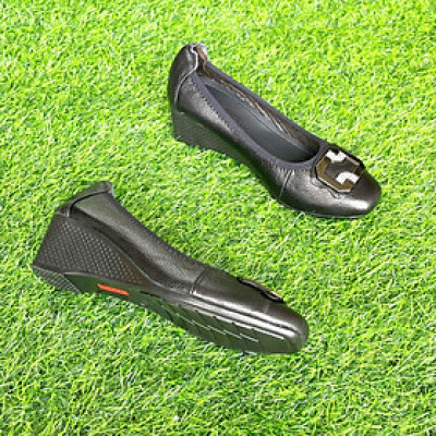 Giày nữ đế xuồng 5cm da bò Trường Hải màu đen DX145