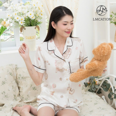 Đồ bộ tencel LMcation - Áo Pijama LMcation & Quần đùi mặc nhà LMcation - hoa tiết hoạt hình