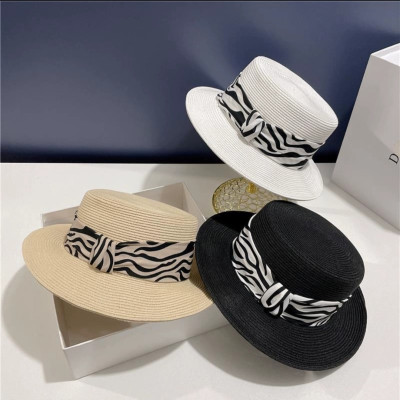 Nón mũ rộng vành nhỏ chất liệu cói mũ rộng vành đi biển phối đai vân sọc Zebra mẫu mới thời trang Hàn Quốc dona24082505