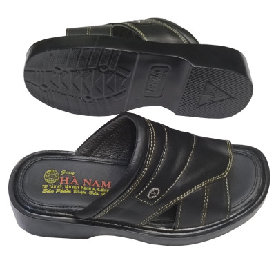 Dép Nam Quai Ngang Da Bò Thật HÀ NAM Đế Cao Dành Cho Người Thấp DNA2126