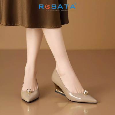 Giày nữ đế xuồng, mũi nhọn, da bóng ROSATA RO689 - 6p - Đen, Be - BKSTORE