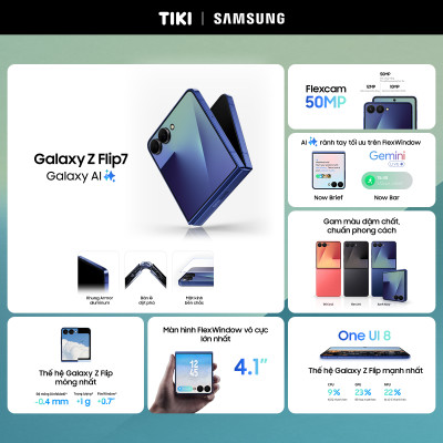 Điện thoại Samsung Galaxy Z Flip7, Điện thoại AI, Màn hình ngoài vô cực 4.1", Camera selfie 50MP, Mỏng nhất - Hàng Chính Hãng