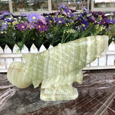 Tượng cá rồng phong thủy đá ngọc Onyx size nhỏ trang trí bàn làm việc - Dài 22 cm