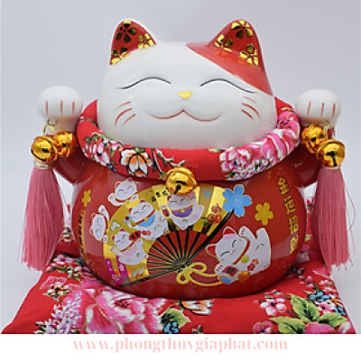 Mèo thần tài may mắn gốm sứ|phongthuygiaphat
