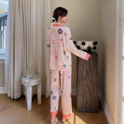 Bộ lụa tay dài quần dài, bộ lụa mặc nhà chất vải hàng cao cấp, lụa xước mã B391