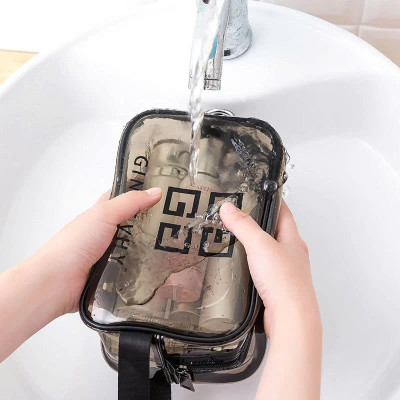 Túi đựng mỹ phẩm trong suốt có quai cao cấp MÀU ĐEN 26x15x10cm