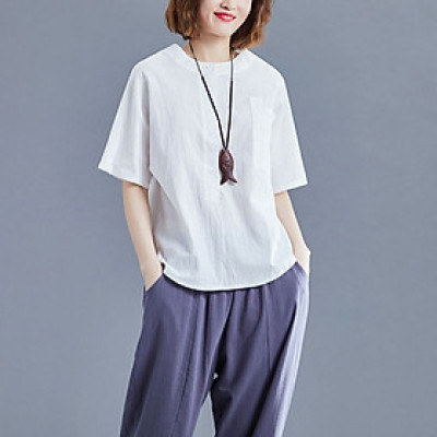 Áo sơ mi nữ form rộng kiểu tay lỡ cổ tròn NeSa Shop, chất liệu Lanh Cotton thấm hút mồ hôi, áo sơ mi nữ nhiều màu, SMT02