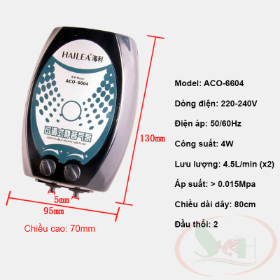 Máy sủi oxy Hailea ACO 6602, 6604, 9610 sủi 1, 2, 4 vòi điều chỉnh oxy bể cá tép