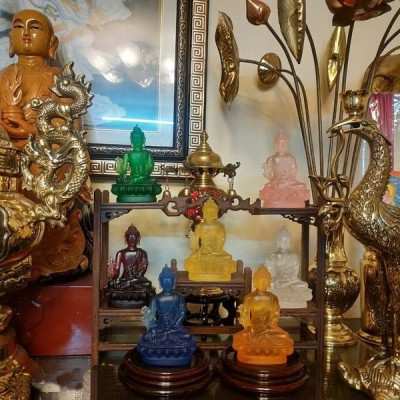 Bộ tượng phật dược sư lưu ly xanh ngọc có đèn đổi màu