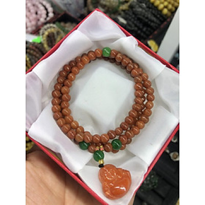 Vòng đeo tay, lắc tay phong thủy chuỗi hạt quấn 3 vòng mix mặt phật di lặc đá ngọc cẩm thạch huyết