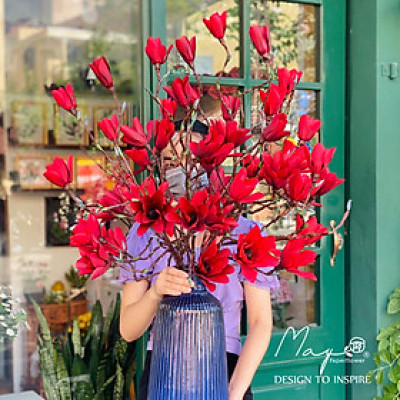 Hoa giấy trang trí, Hoa Mộc Lan đỏ handmade Maypaperflower - hoa giấy nghệ thuật, hoa cắm bình, decor nhà ở văn phòng