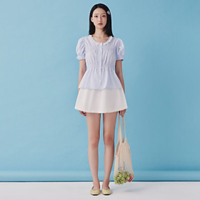 DOTTIE - Áo kiểu kẻ sọc tay phồng - Xanh biển - T1103