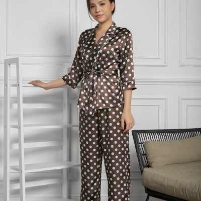 Đồ Bộ Nữ Mặc Nhà Pijama Dài Lụa Hàn Thắt Eo Maxivic, La Mộc - MM112114