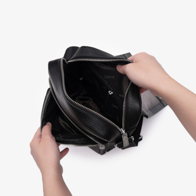 Túi Đeo Chéo Nam Túi Đeo Vai Cỡ Nhỏ GENCE TD01 Da Bò Mềm Cao Cấp Màu Đen Dáng Dọc