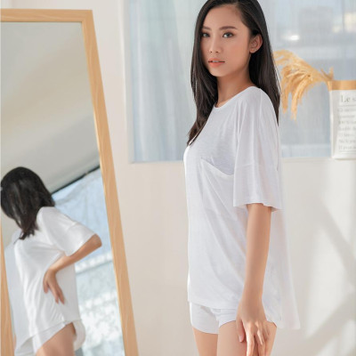 Bộ đồ ngủ thun tay ngắn quần ngắn Pink Stull trắng