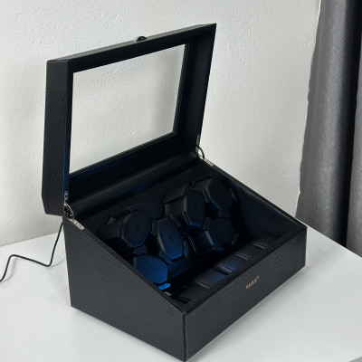 [BH 2 Năm Động Cơ] Hộp Đồng Hồ Cơ 6 Xoay + 6 Tĩnh Vỏ Da Sần Dày Có Đèn Led