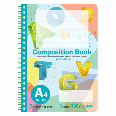 Sổ kẻ ngang lò xo kép KLONG A4 300 trang 70/92; MS: 903