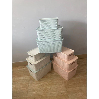 Combo 3 Rổ Nhựa Có Nắp Đậy Hàn Quốc Cao Cấp