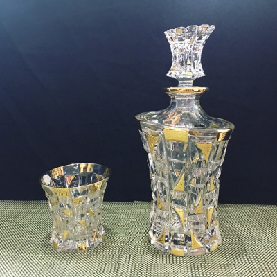 Bộ Bình và 6 Ly Uống Rượu Whiskey Pha Lê Mạ Vàng Họa Tiết Kim Cương (700/200ml)