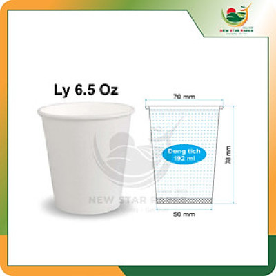 Ly giấy 6.5oz~192ml - Lốc 50 ly giấy trơn 