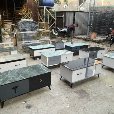 Bàn trà mặt kính vân xám mẫu mới 2023 Juno Sofa KT50x100x45cm 