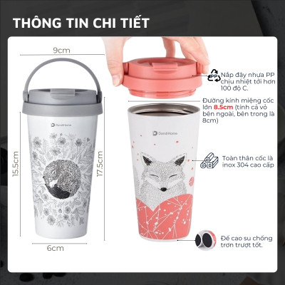Cốc (Ly) cách nhiệt, giữ nhiệt DandiHome inox 304 (500ml)