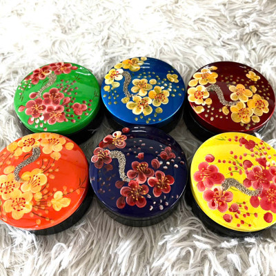 Hộp phấn tròn sơn mài cao cấp Thanh Bình Lê size 10x5 cm đựng đồ vật nhỏ, bánh kẹo mứt, trang trí