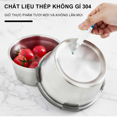 Bộ 4 Hộp Đựng Thực Phẩm Inox Kèm Nắp Nhựa Kích Thước 350ml/600ml/1000ml/2000ml