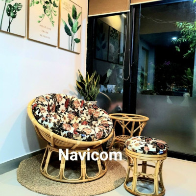 Ghế thư giãn papasan (hoạ tiết kèm đôn ghác chân)