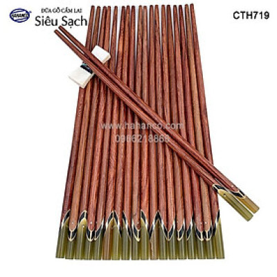 Đũa gỗ Cẩm Lai - Đầu Cẩm thạch chéo một màu (10 đôi/Hộp) CTH719 - Tặng hộp đẹp làm quà biếu