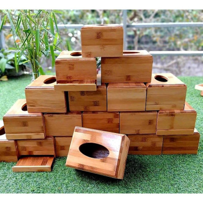 Hộp đựng giấy ăn làm từ gỗ tre tự nhiên/ dùng cho gia đình, nhà hàng