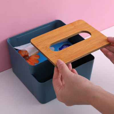 Hộp, Kệ Đựng Khăn Giấy Ăn Nắp Gỗ KUNBE Kèm 2 Ngăn Chứa Đồ Đa Năng Tiện Lợi