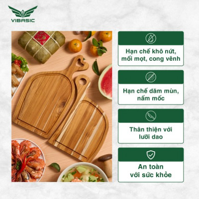 Bộ thớt Uyên Ương gỗ Teak kháng khuẩn không mùn dăm Vibasic 40x22x1.8cm và 34x22x1.8cm, cắt thái và trang trí món ăn