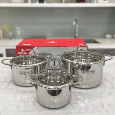 Bộ 3 Nồi Inox 3 Lớp Liền Khối Kalpen Kazler KZ1 Size 16,20,24cm Chuẩn Đức