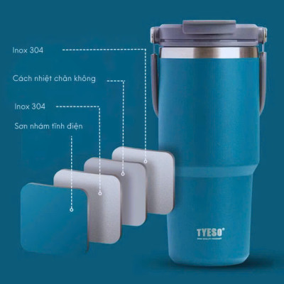 Cốc giữ nhiệt TYESO TS-8829 1050ml tay cầm công thái học Chống tràn & Giữ nhiệt 12 tiếng