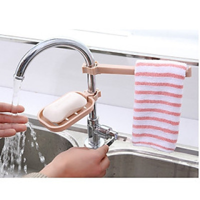 Khay gắn vòi nước bồn rửa chén 2 tầng, giá nhựa treo đầu vòi lavabo, nhà tắm, chậu rửa bát, toilet để đồ đa năng ráo nước mút bọt biển, bông tắm