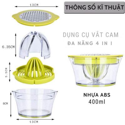 Dụng Cụ Vắt Cam Đa năng 4in1 (Vắt Cam, Nạo Rau Củ, Tách Lòng Trắng Trứng, Ca Đong Định Mức)