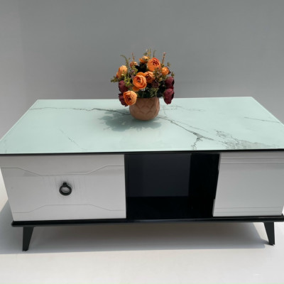 Bàn trà mặt kính vân xanh mẫu mới 2023 Juno Sofa KT50x100x45cm 