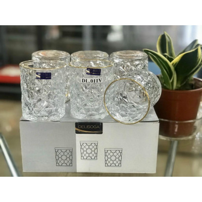 BỘ 6 CỐC THỦY TINH PHA LÊ VIỀN VÀNG 350ML DL 011V CAO CẤP